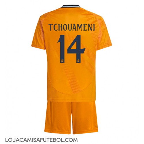 Camisa de Futebol Real Madrid Aurelien Tchouameni #14 Equipamento Secundário Infantil 2024-25 Manga Curta (+ Calças curtas)